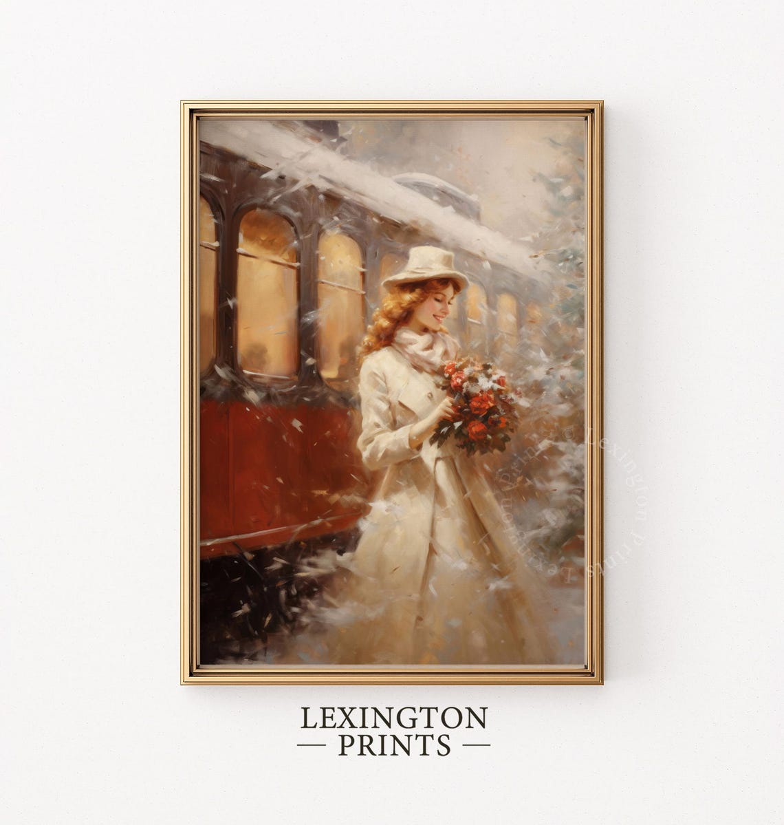 Vintage Christmas Print Woman Winter Oil Painting Christmas Decor Vintage 1950s Christmas Wall Art City Train Art Holiday Winter Print 307 - Image 5