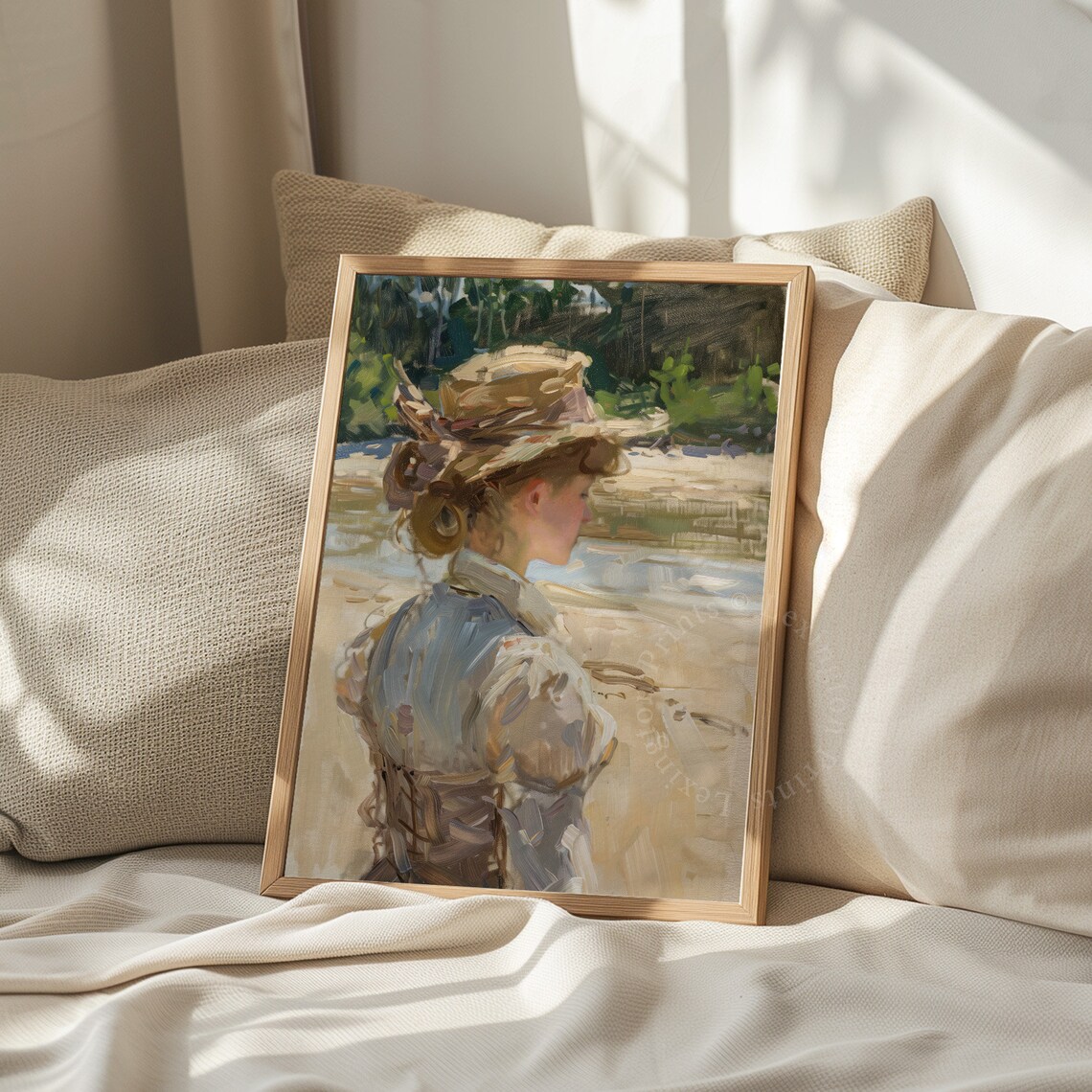 Woman in Straw Hat at the Beach Impressionist Summer Portrait Poster - Image 8