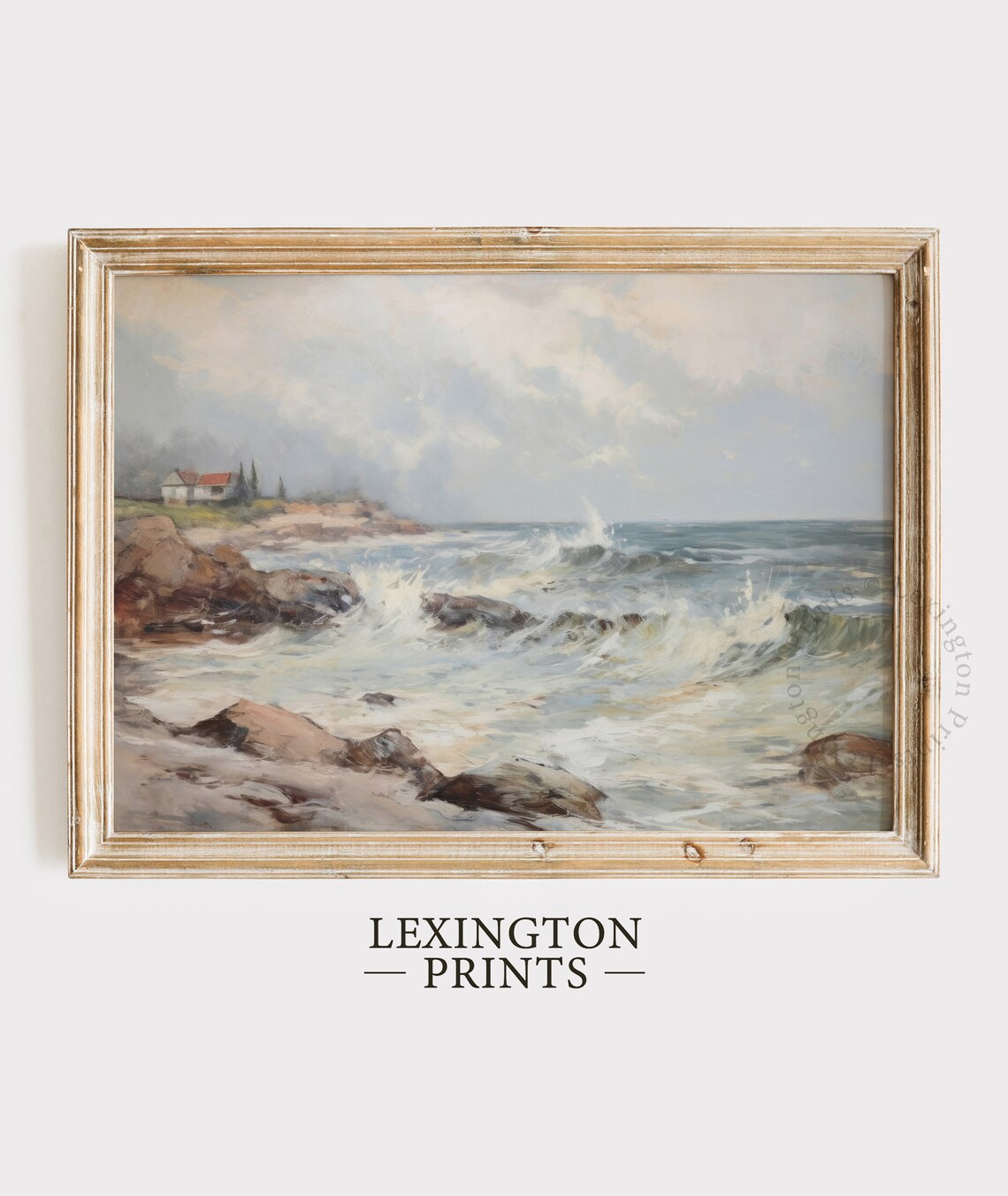 Rocky Coast with Crashing Waves Coastal Vintage Painting Poster - Image 6