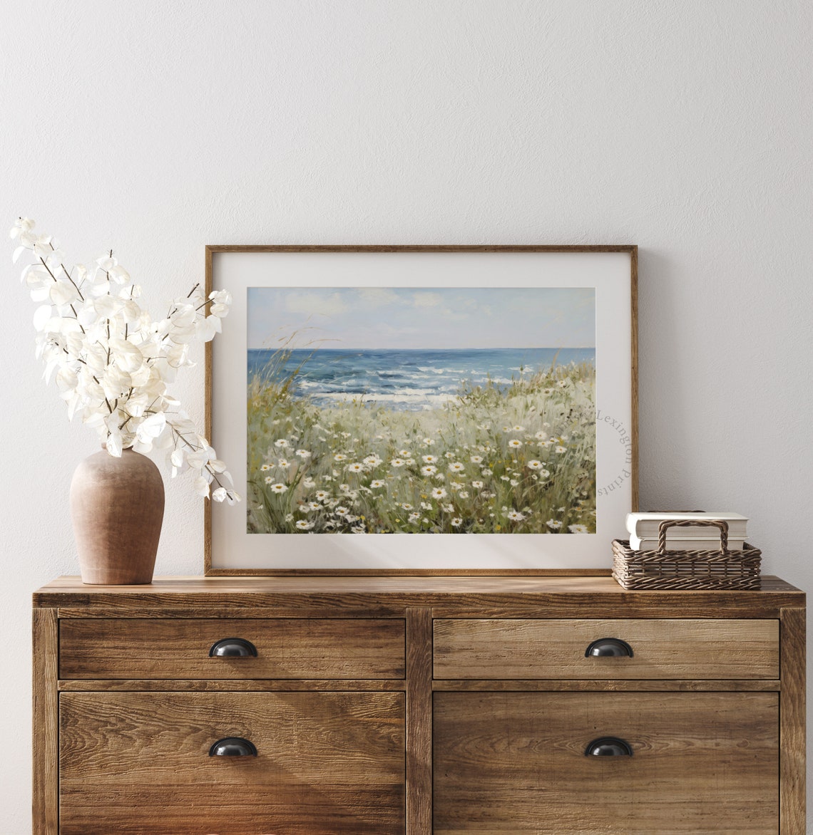 Coastal Dunes with Wild Daisies Ocean View Beach Scene Poster - Image 8