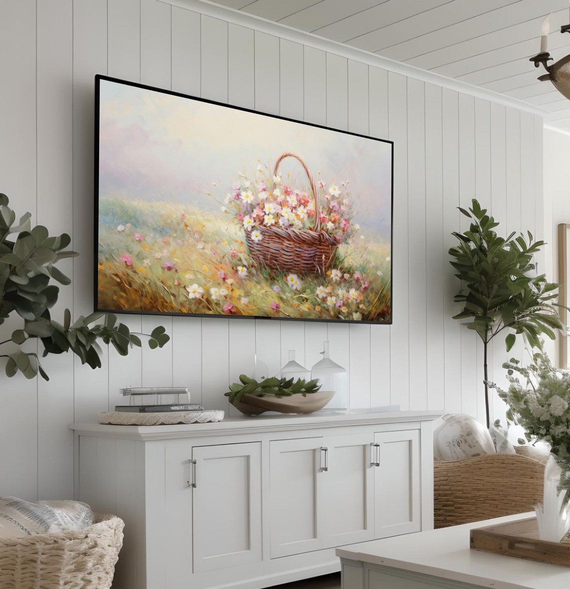 Easter Basket of Wildflowers in Spring Meadow Frame TV Art Print - Image 3