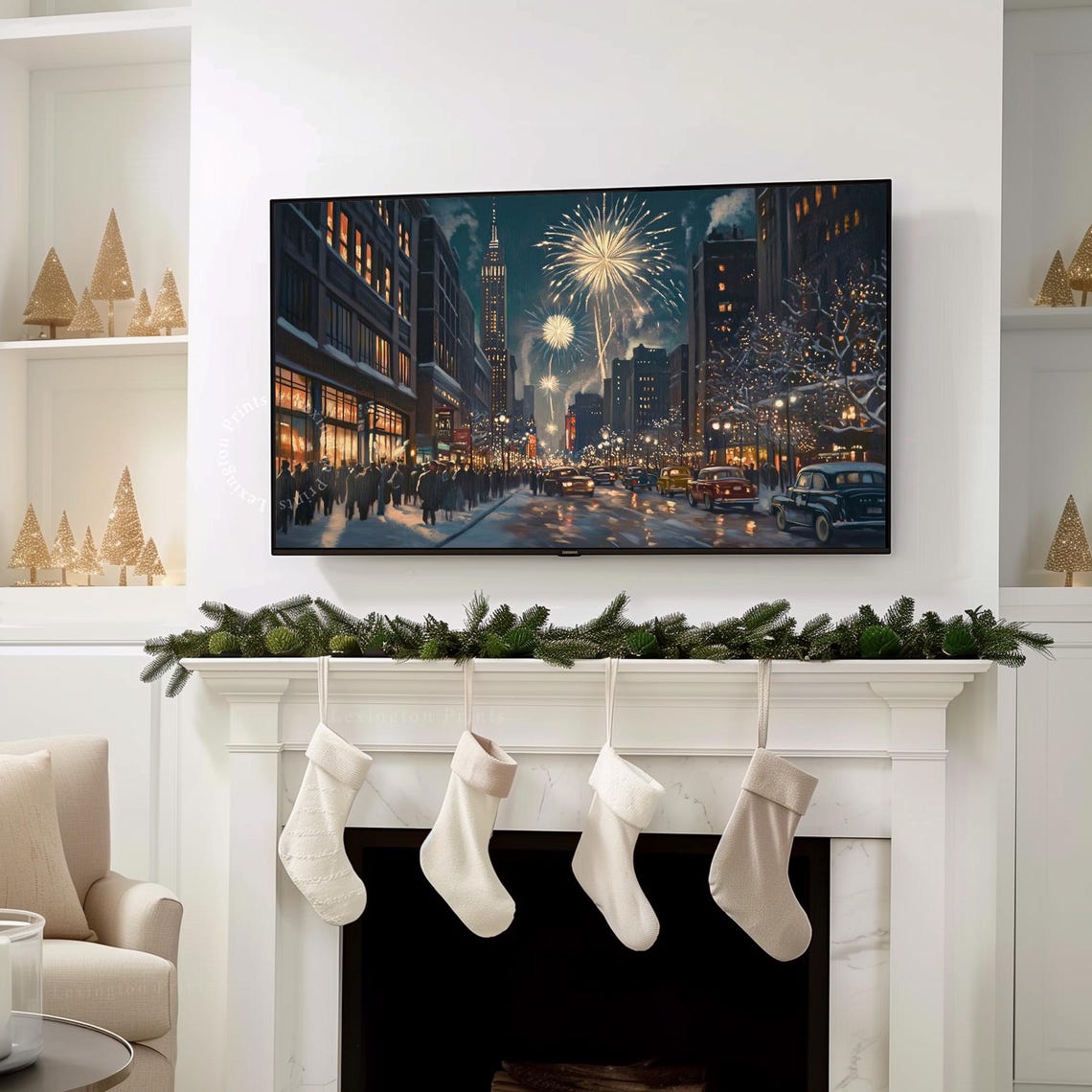 Vintage New Years Fireworks Tv Art New Years Frame Tv Art Winter Tv Art Retro City Wall Art New Years Party Holiday Decor Art 974 - Image 8