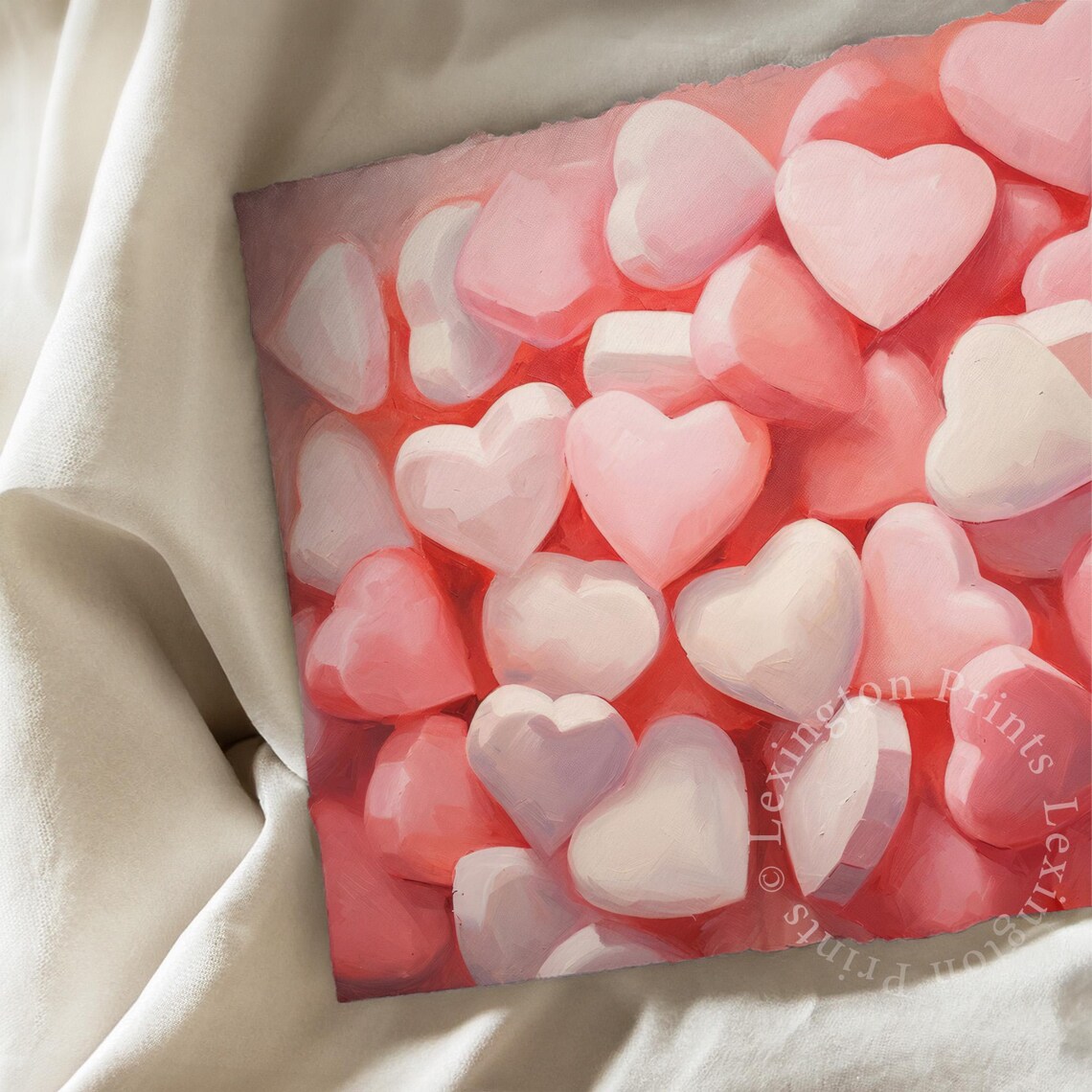 Pink and White Candy Hearts Pile Valentine Sweet Treat Love Art Print - Image 6