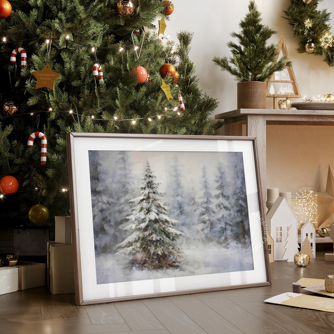 Snowy Pine Forest Winter Wonderland Oil Painting Christmas Print - Image 3