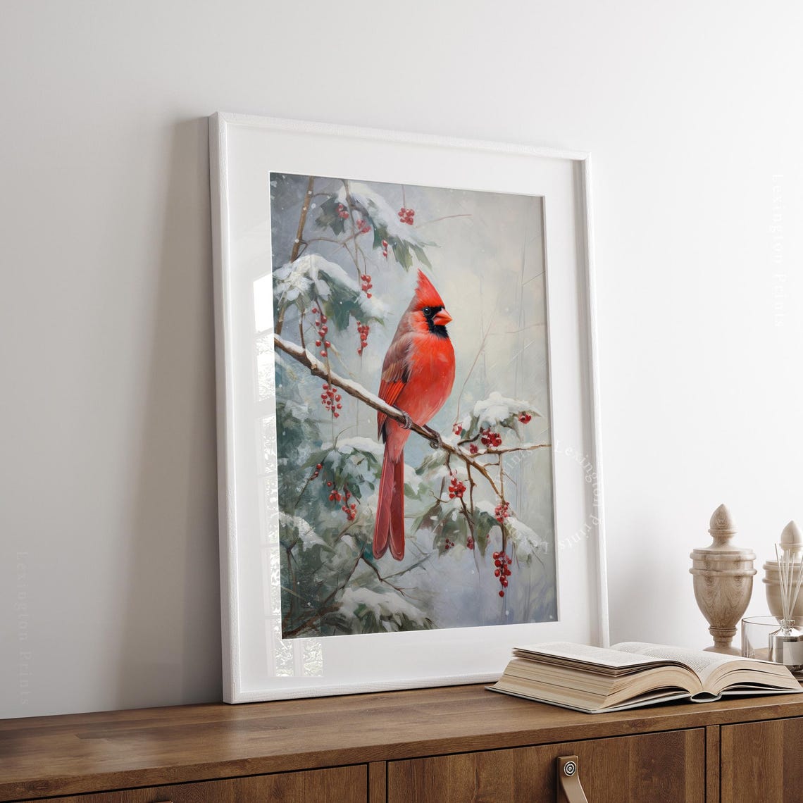 Red Cardinal Snowy Branch Winter Bird Oil Painting Style Poster - Image 3