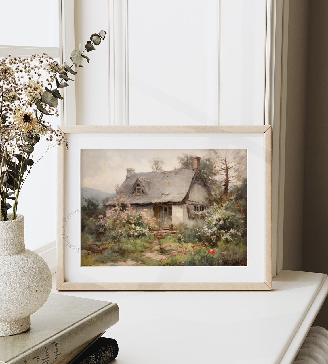 Charming Country Cottage Flower Garden Vintage Oil Painting Poster - Image 2