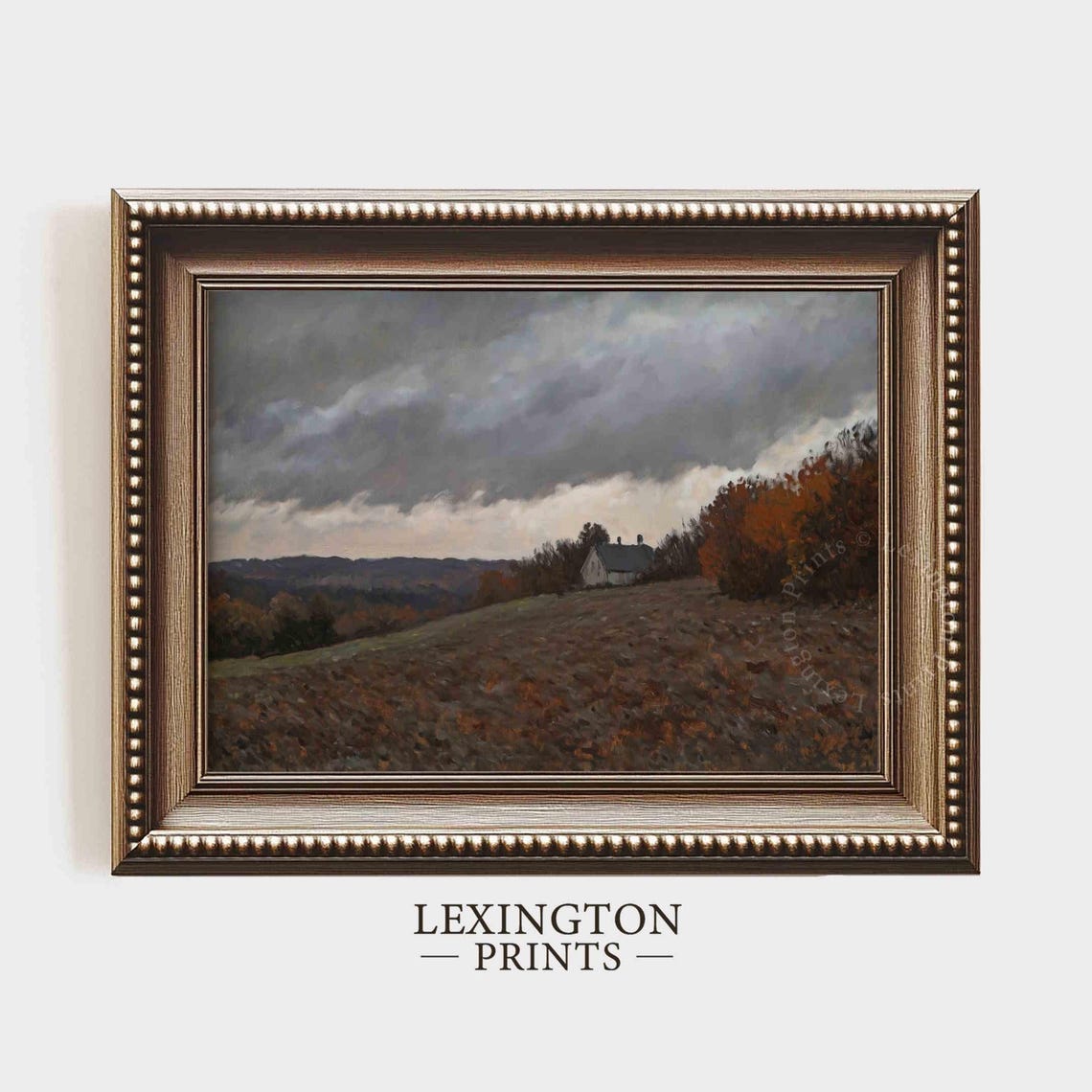 Stormy Autumn Hillside with Cottage Dark Clouds Oil Painting Poster