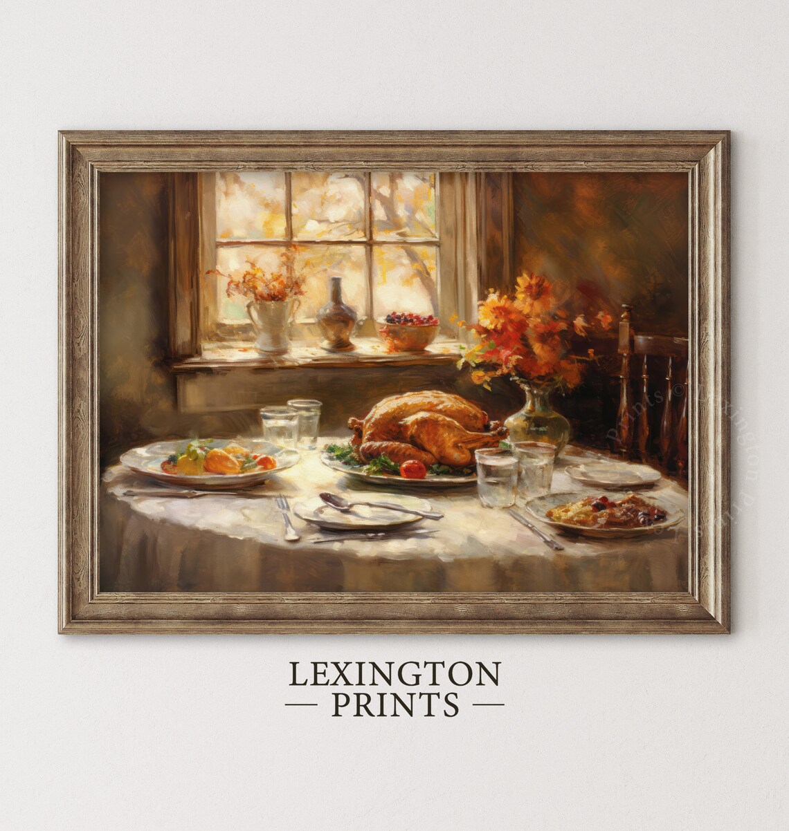 Thanksgiving Turkey Dinner Sunny Window Harvest Table Vintage Painting Poster - Image 5