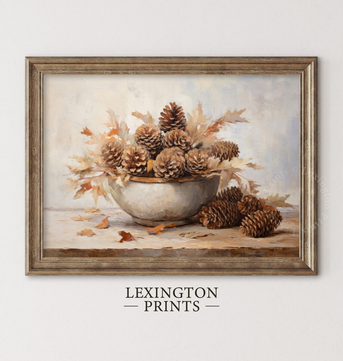 Pinecone Bowl Rustic Fall Harvest Still Life Oil Painting Poster - Image 2