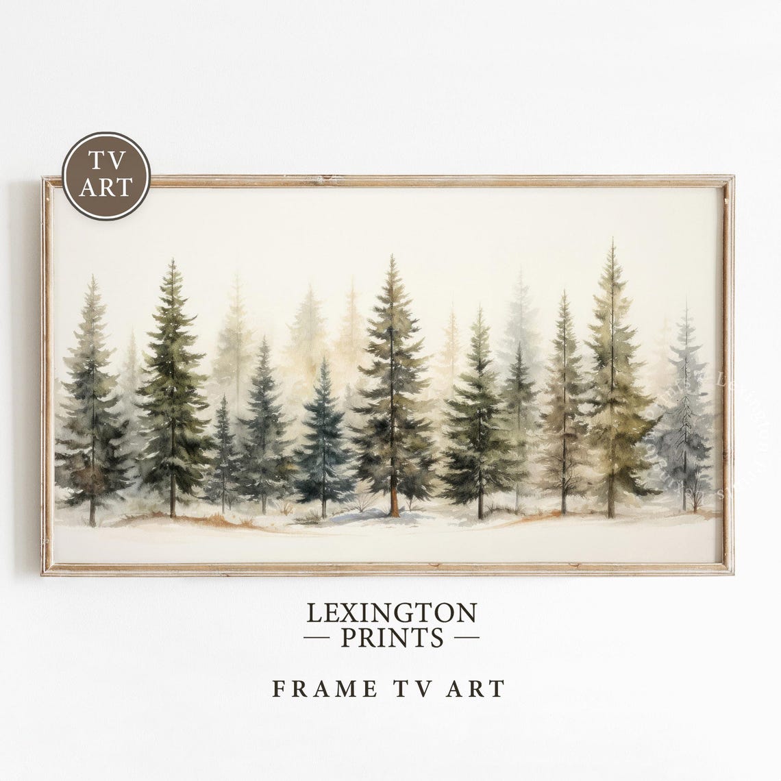Misty Pine Forest Watercolor Winter Trees Scene Landscape Poster