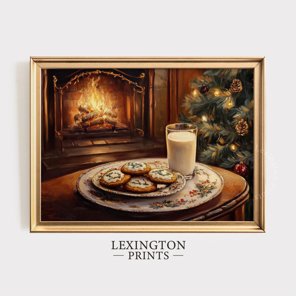Cookies and Milk by Fireplace Christmas Tree Cozy Holiday Night Poster - Image 5