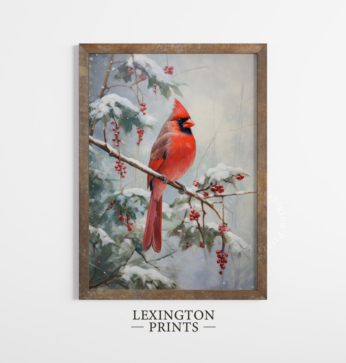 Red Cardinal Snowy Branch Winter Bird Oil Painting Style Poster - Image 2