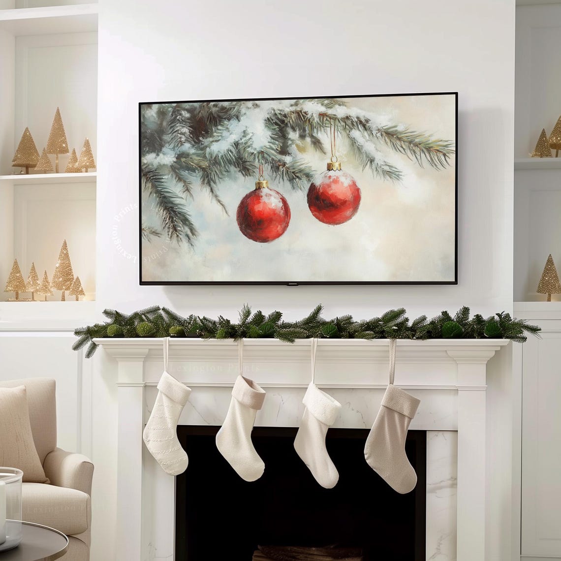 Red Christmas Ornaments Tv Art Christmas Frame Tv Art Winter Tv Art Country Christmas Tv Art Evergreen Fir Tree Vintage Holiday Decor 970 - Image 7