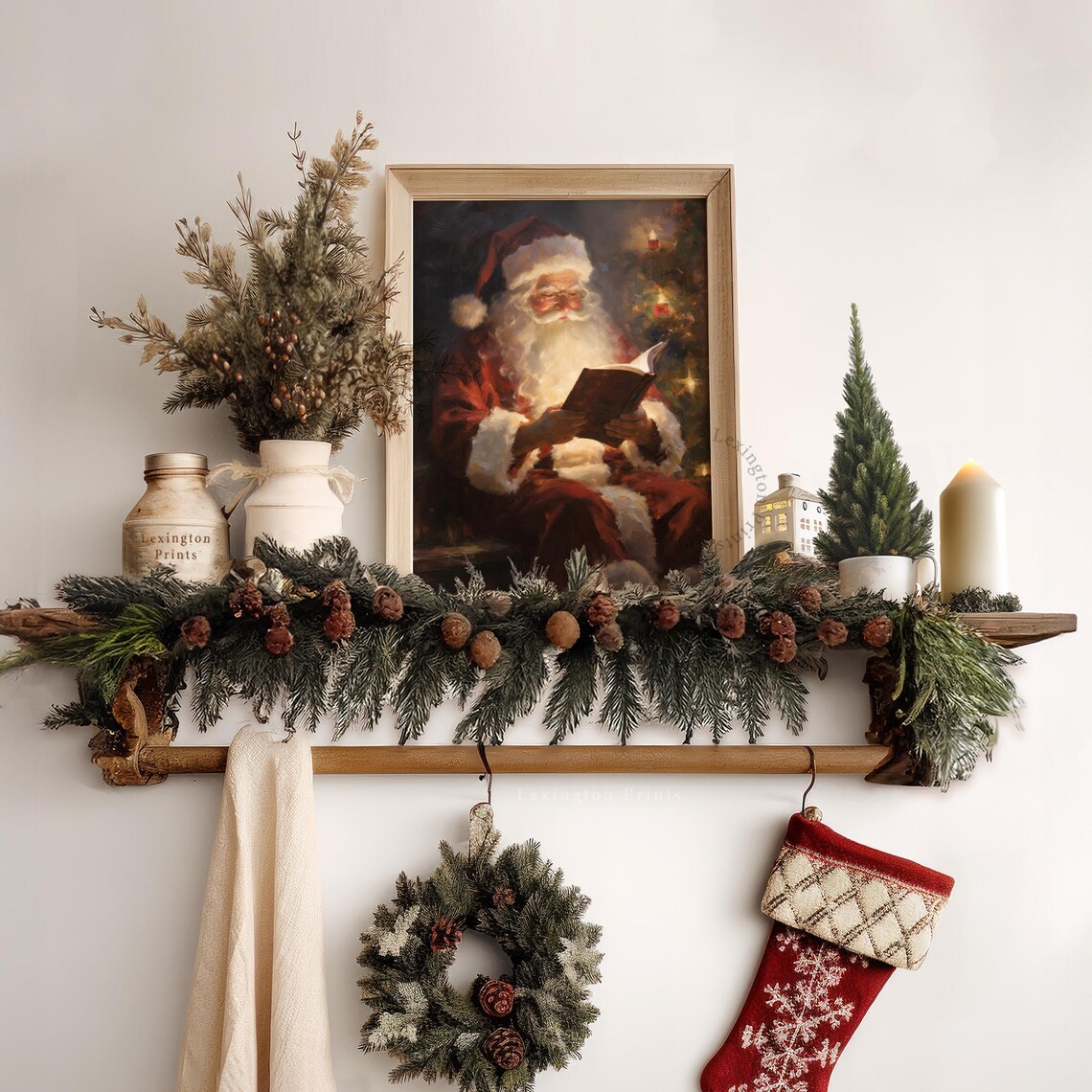 Vintage Christmas Wall Art Santa Reading Book Christmas Oil Painting Art Cottagecore Academia Art Christmas Decor Winter Print 373 - Image 6