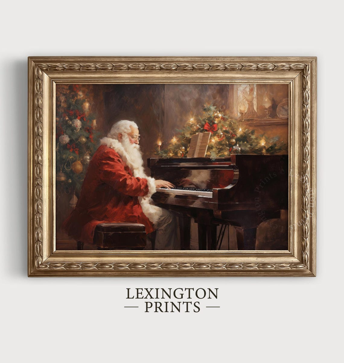 Santa Christmas Santa Playing Piano Christmas Wall Art Santa Vintage Christmas Academia Winter Music Wall Art Piano Oil Painting 292 - Image 5
