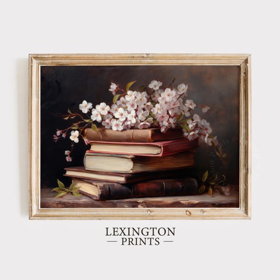 Moody Spring Wall Art Cherry Blossom Book Art Spring Print Spring Decor Dark Academia Print Easter Print Cottagecore Art Botanical Print 490