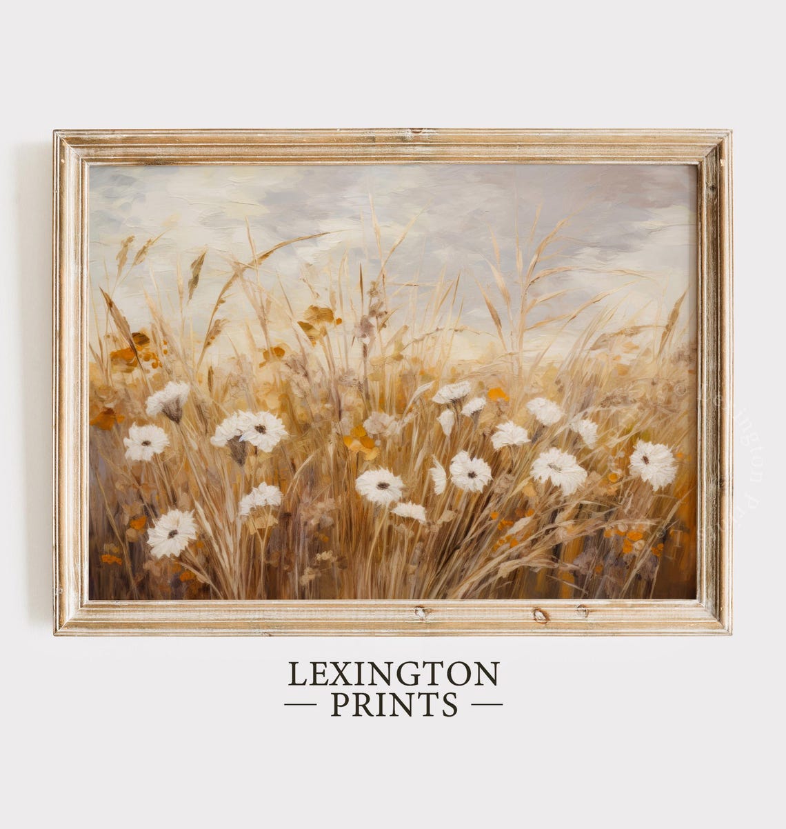 White Wildflowers in Golden Summer Wheat Field Meadow Poster