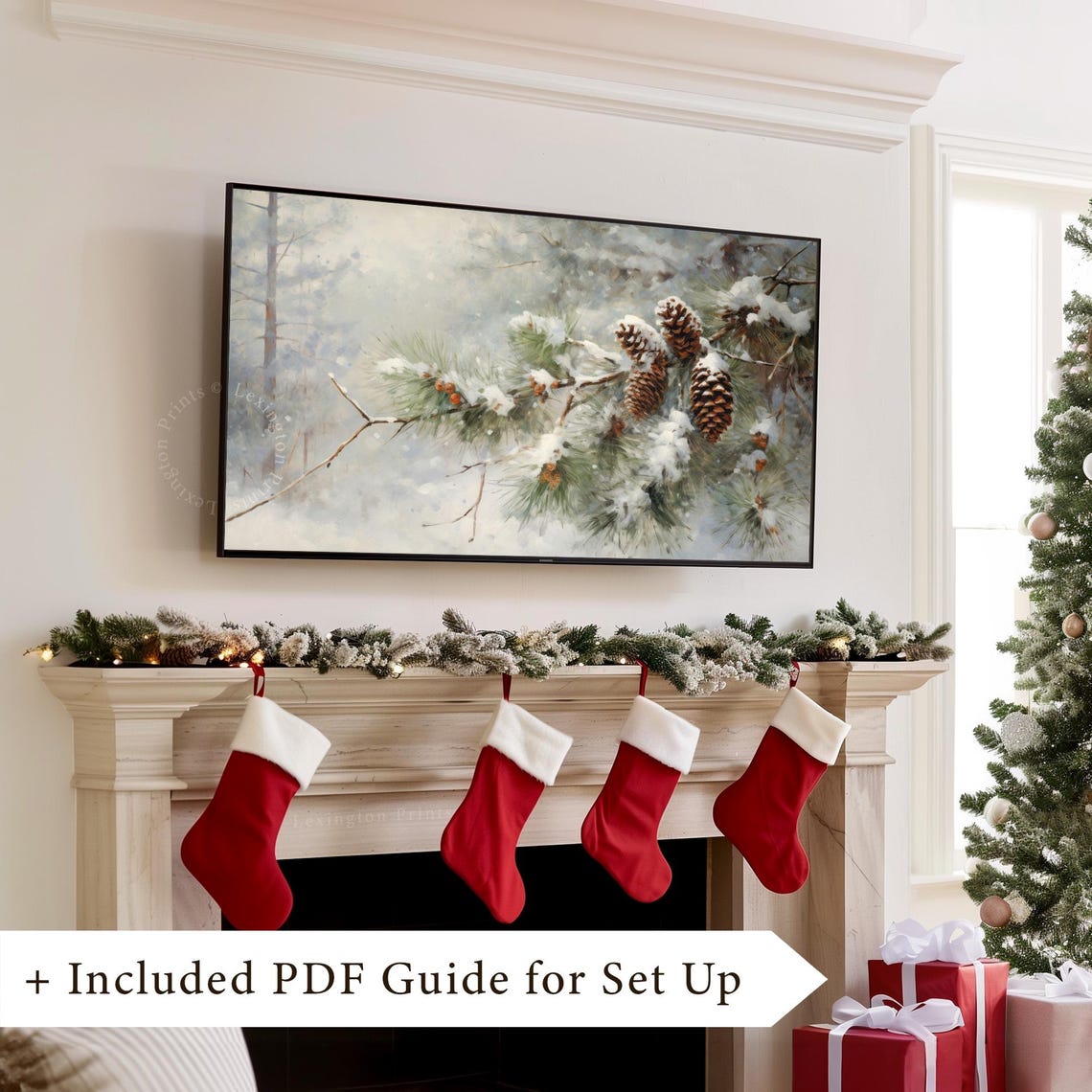 Snowy Pinecones on Frosted Pine Branch Winter Still Life Poster - Image 7
