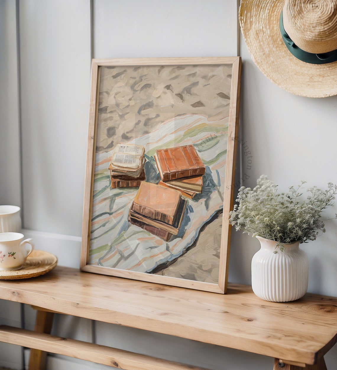Stack of Books on a Beach Blanket Summer Oil Painting Poster - Image 8