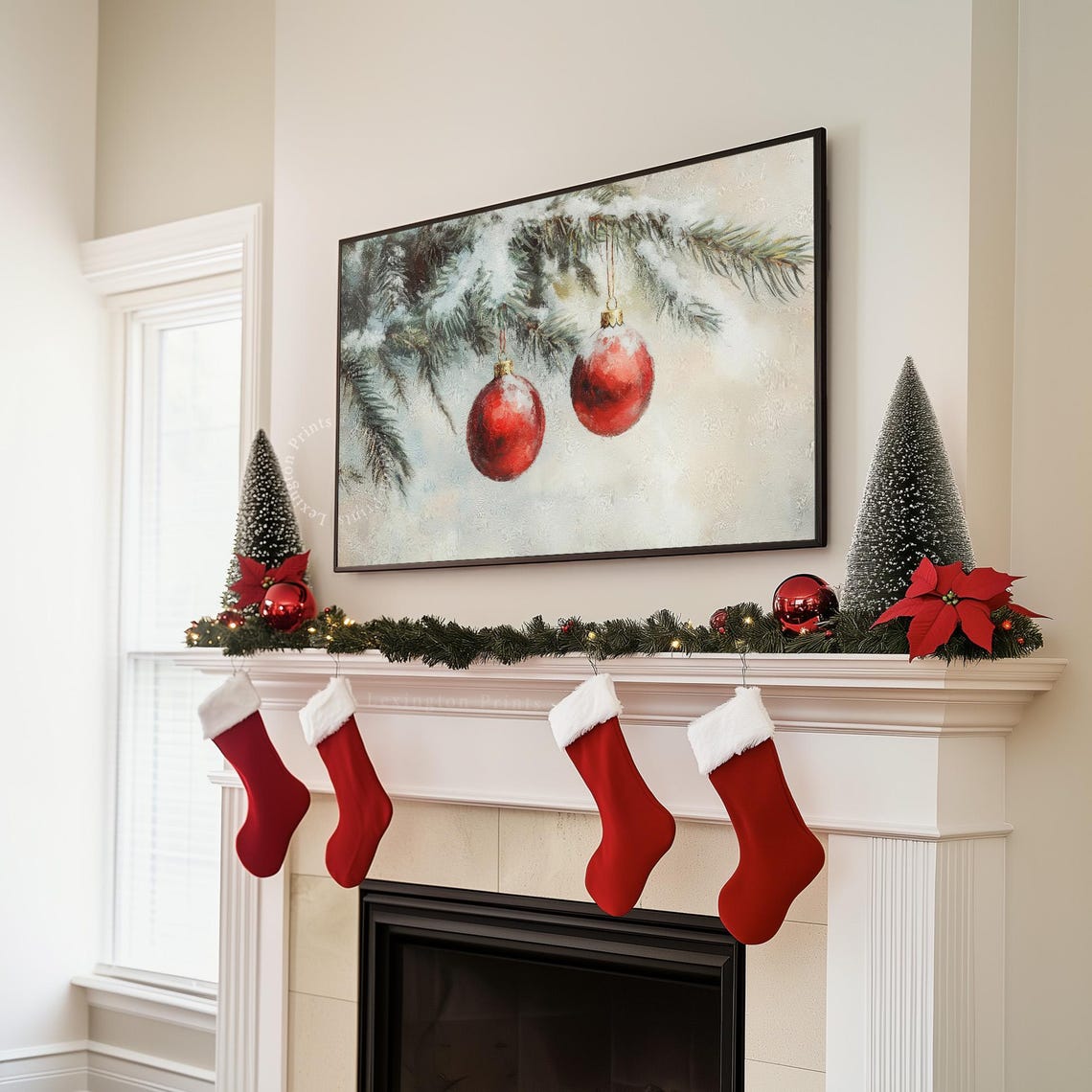 Red Christmas Ornaments Tv Art Christmas Frame Tv Art Winter Tv Art Country Christmas Tv Art Evergreen Fir Tree Vintage Holiday Decor 970 - Image 3