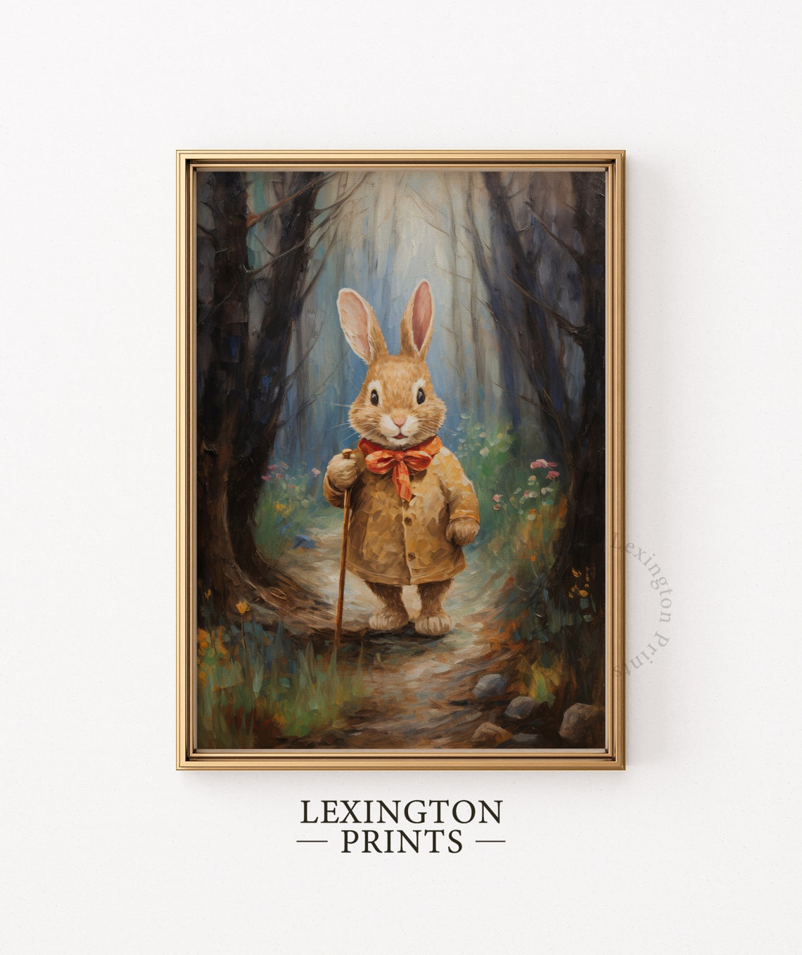 Cute Hiking Easter Bunny Easter Wall Art Spring Print Forest Wall Art Easter Print Rabbit Painting Nursery Decor Bunny Art 592 - Image 5
