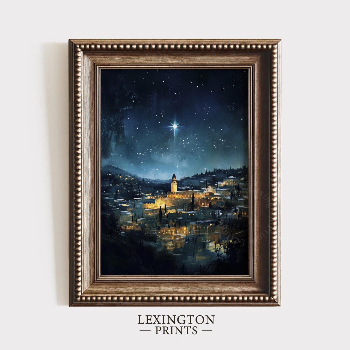 Bethlehem Starry Night Nativity Town Christmas Painting Poster - Image 4