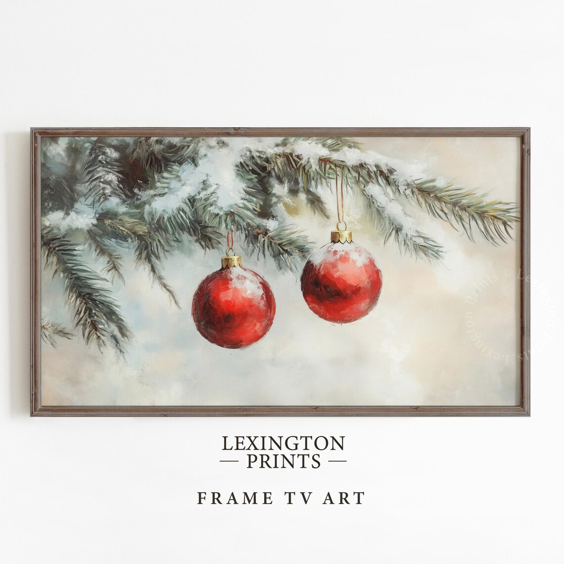 Red Christmas Baubles Snowy Evergreen Vintage Holiday TV Art Print - Image 5