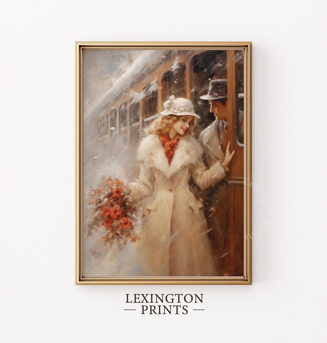 Vintage Couple Meeting at Train in Snow Romantic Winter Love Poster - Image 5