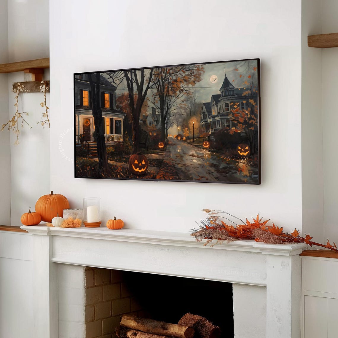 Halloween Night Street Lined With Glowing Jack-O-Lanterns Poster - Image 7