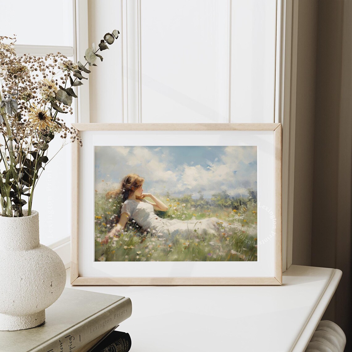 Woman Reclining Wildflower Meadow Summer Daydream Painting Poster - Image 6