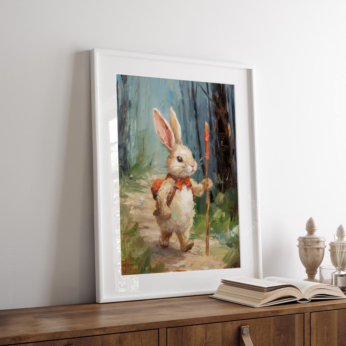 Hiking Bunny Easter Rabbit Forest Painting Cute Spring Art Poster - Image 7