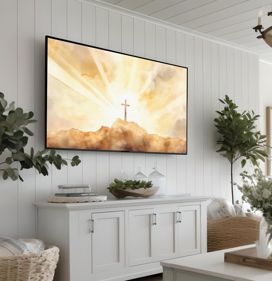 Christian Cross Tv Art Jesus Tv Art Easter Frame Tv Art Religious Tv Art Christian Decor Easter Tv Art Christian Tv Art Watercolor 642 - Image 3