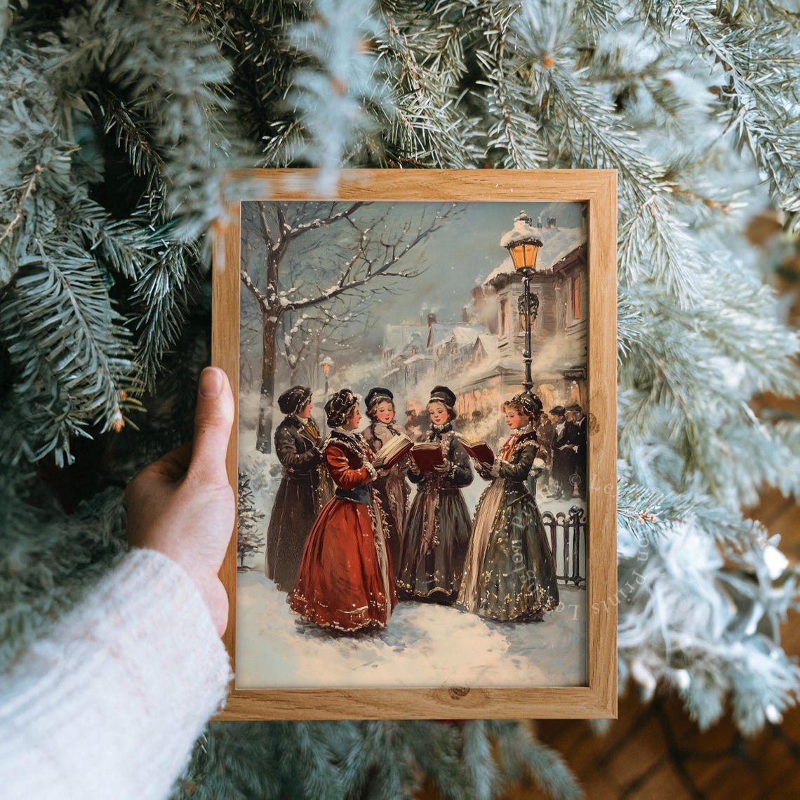 Victorian Christmas Carolers Snowy Vintage Holiday Street Poster - Image 3