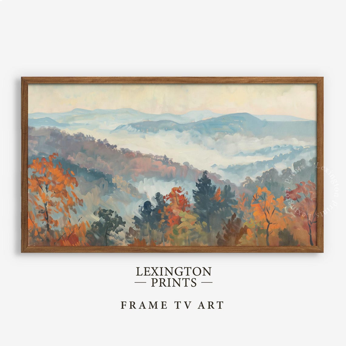 Foggy Fall Mountains with Orange Autumn Trees Frame TV Art Print - Image 5