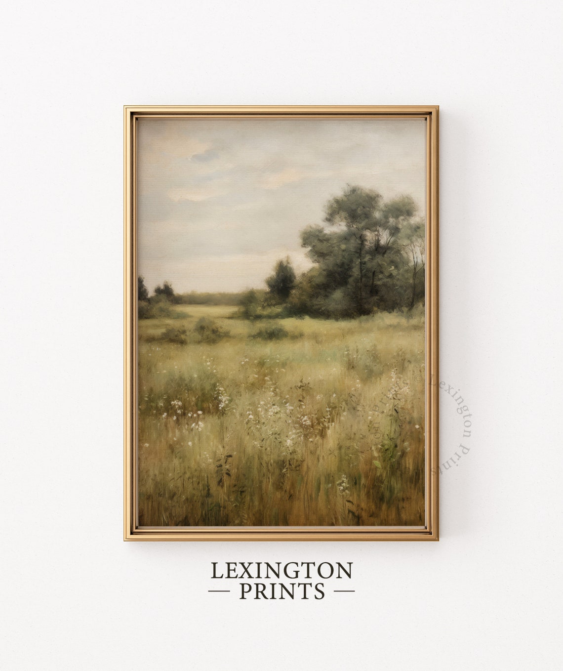 Golden Wildflower Meadow With Distant Trees Serene Landscape Art Print - Image 5