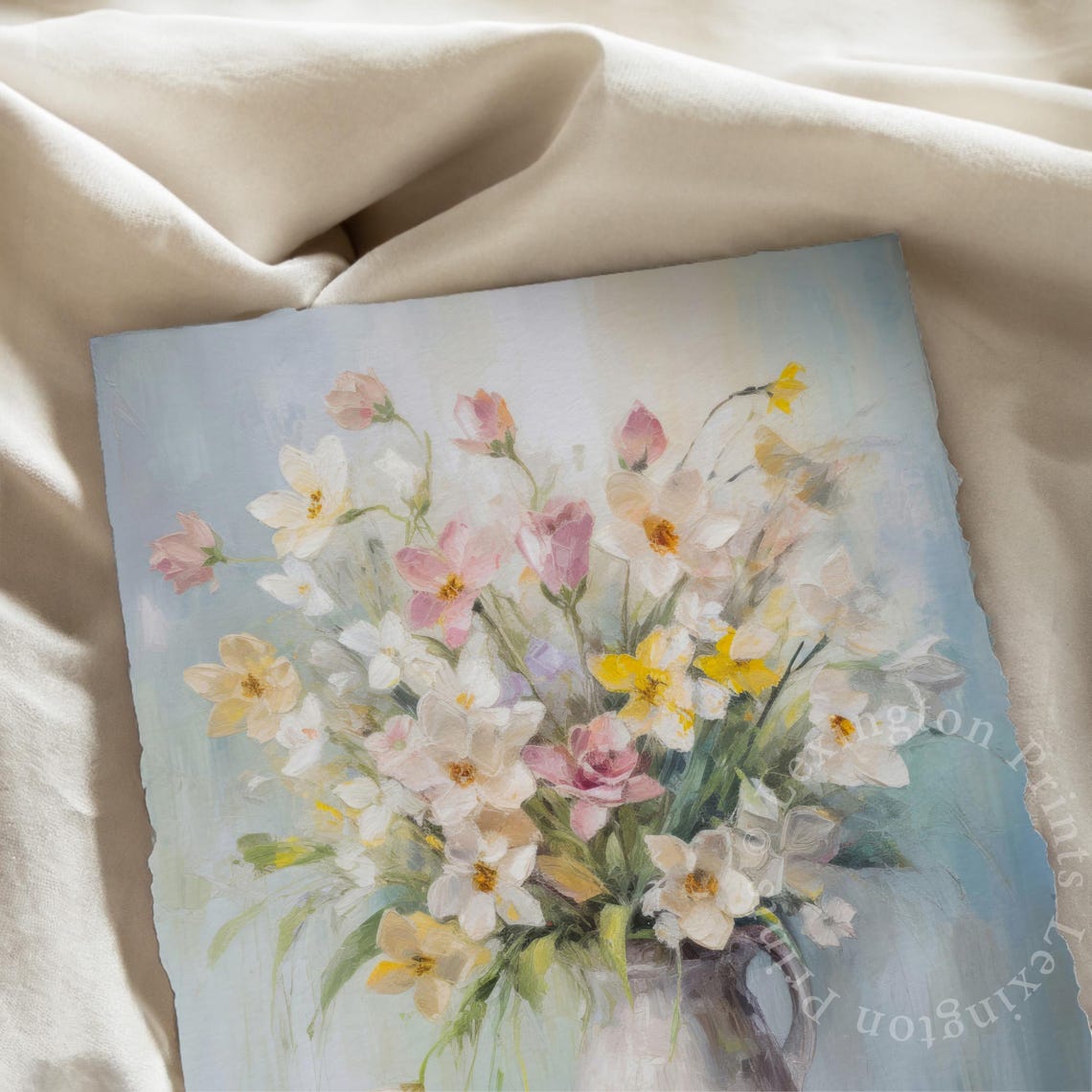 Pastel Flower Bouquet Ceramic Pitcher Vintage Floral Painting Poster - Image 7