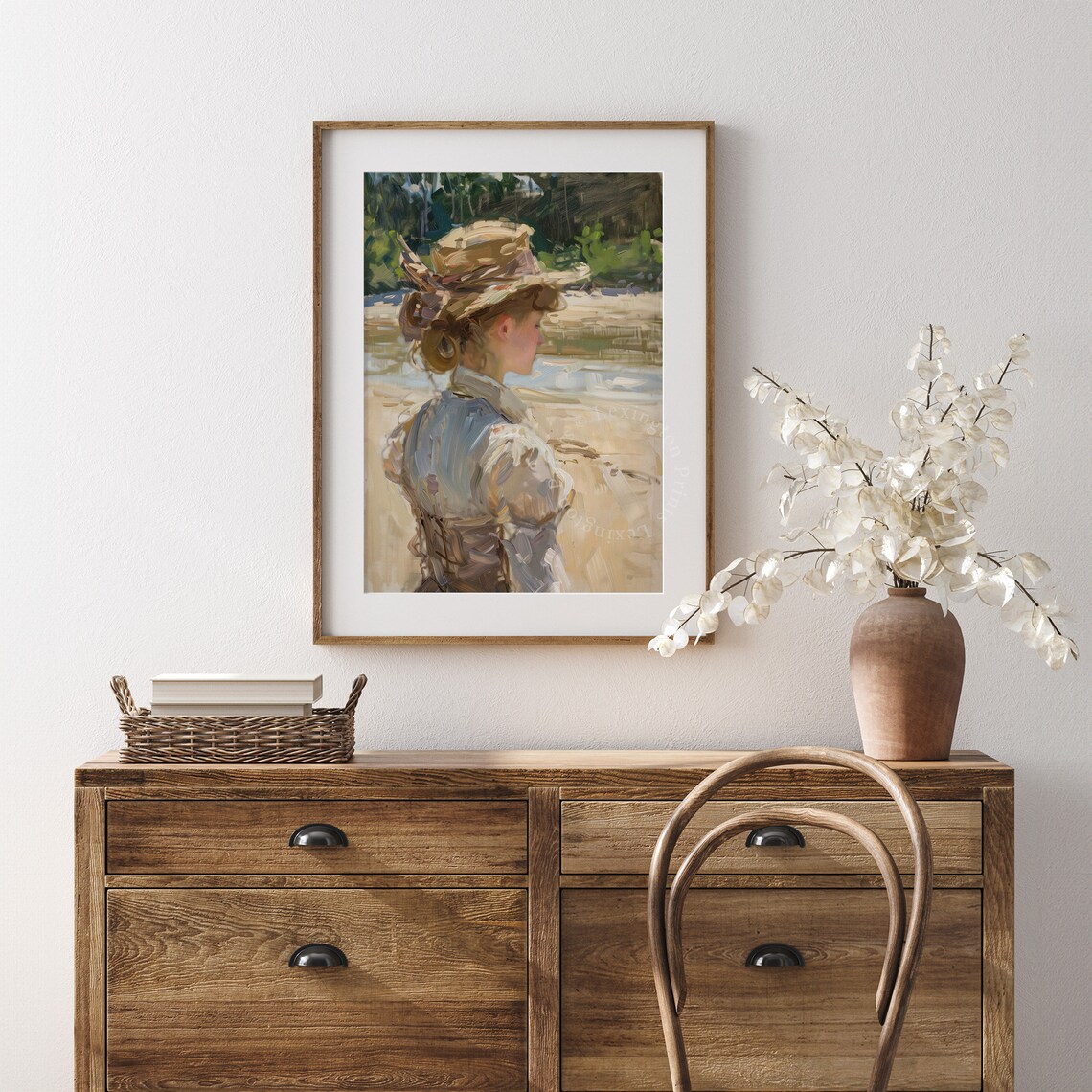 Woman in Straw Hat at the Beach Impressionist Summer Portrait Poster - Image 4