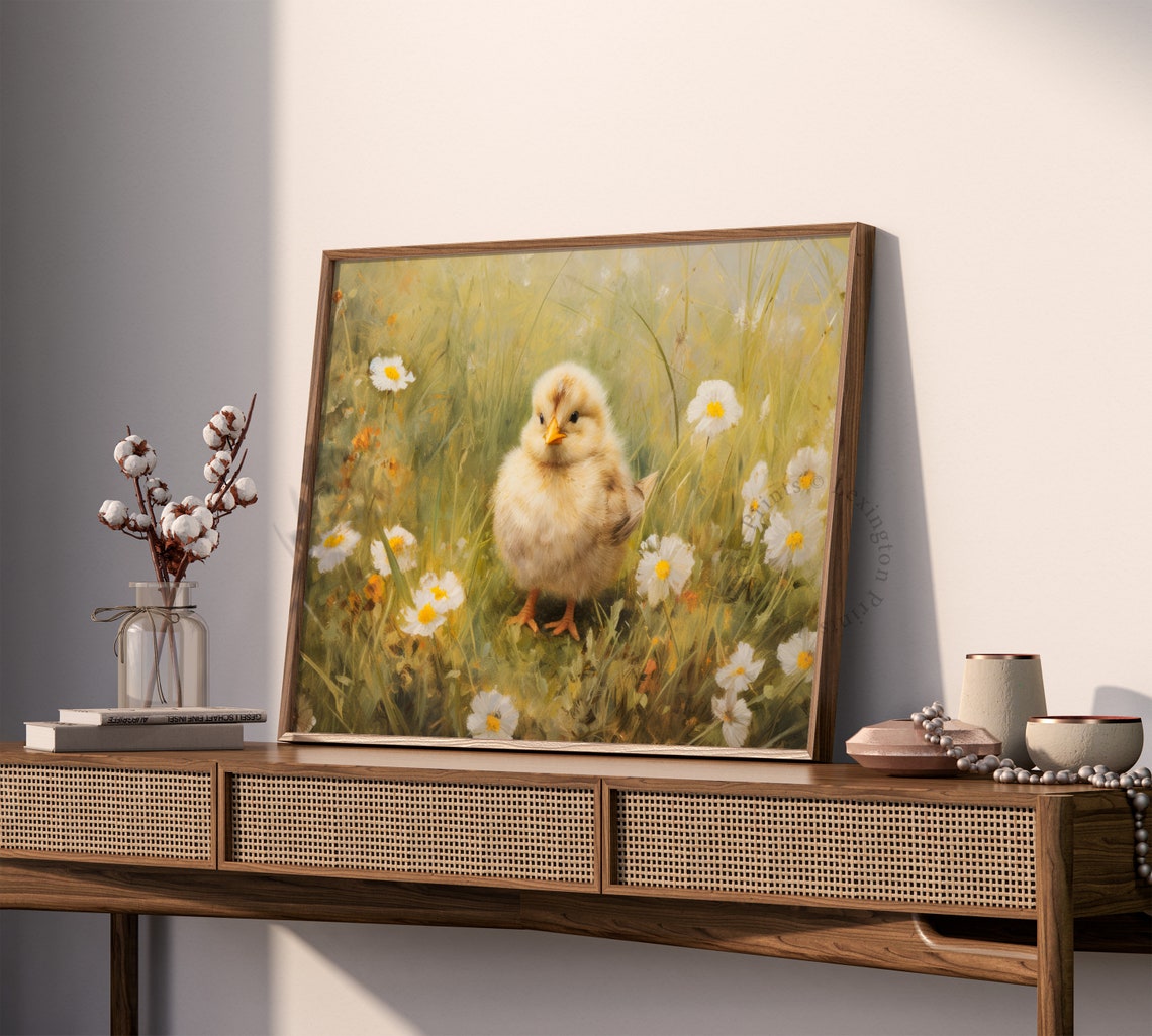 Baby Chick in Wildflower Meadow Vintage Spring Easter Art Poster - Image 4