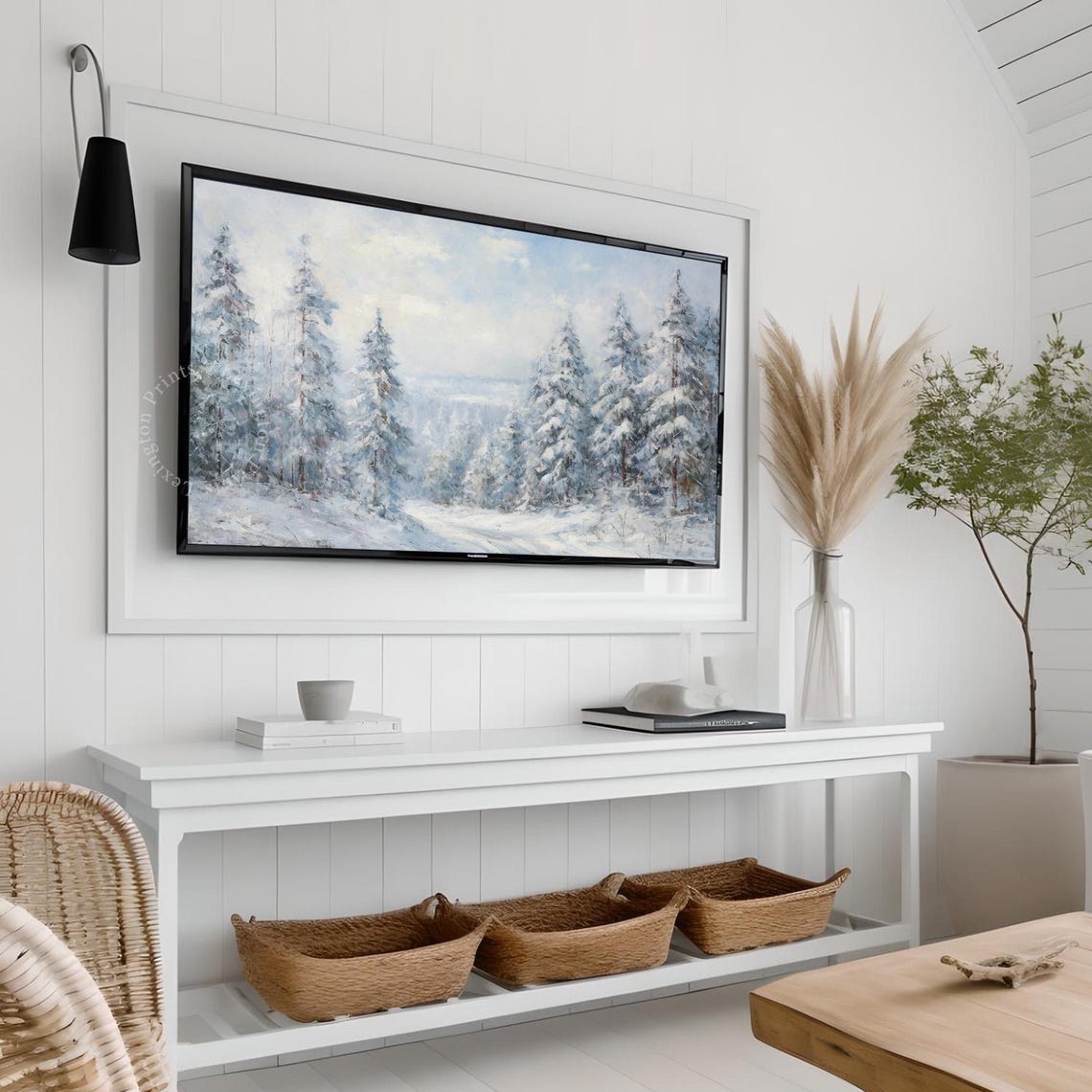 Snowy Evergreen Forest Winter Landscape Bright Morning Frame TV Poster - Image 8