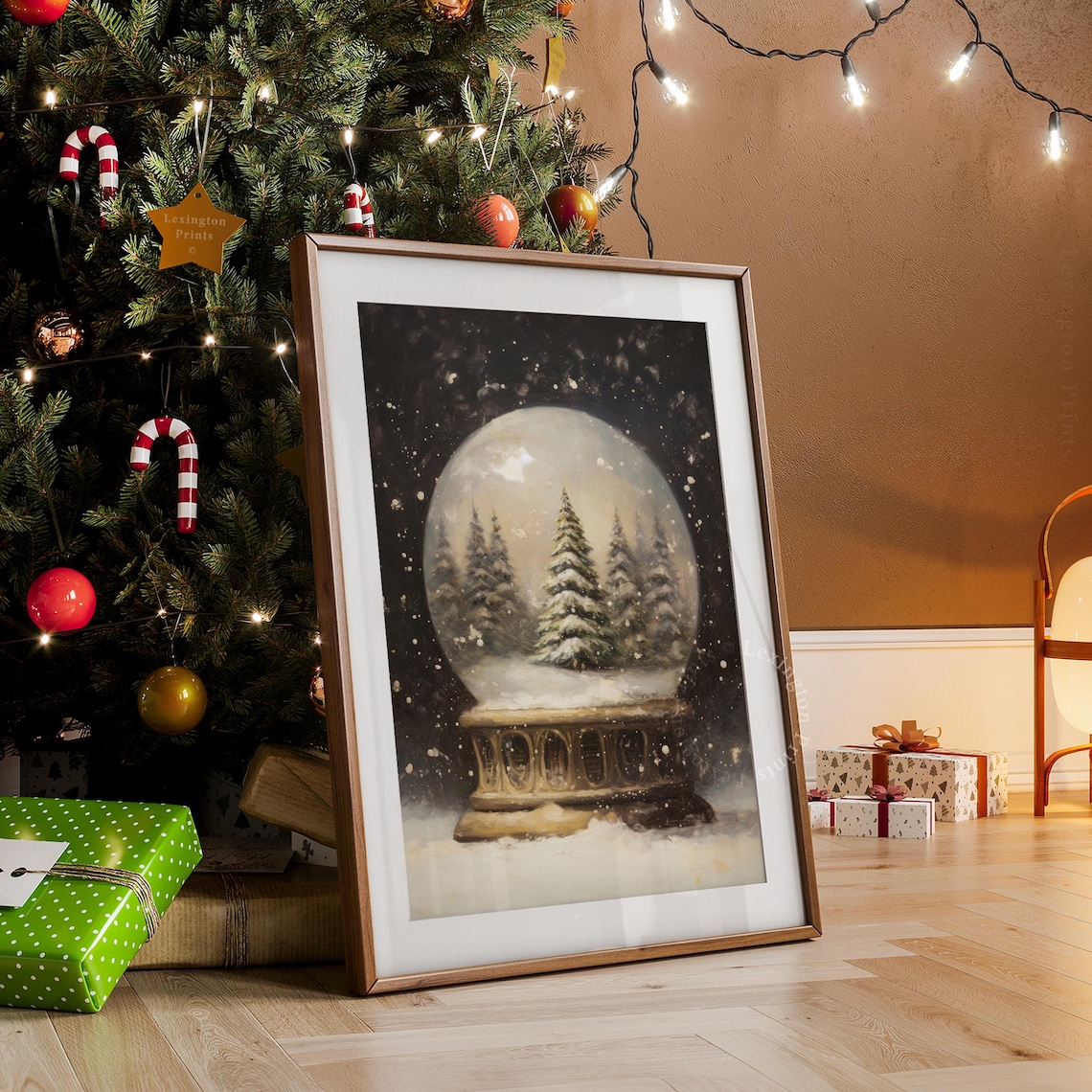 Vintage Snow Globe Christmas Trees Dark Moody Holiday Scene Poster - Image 7