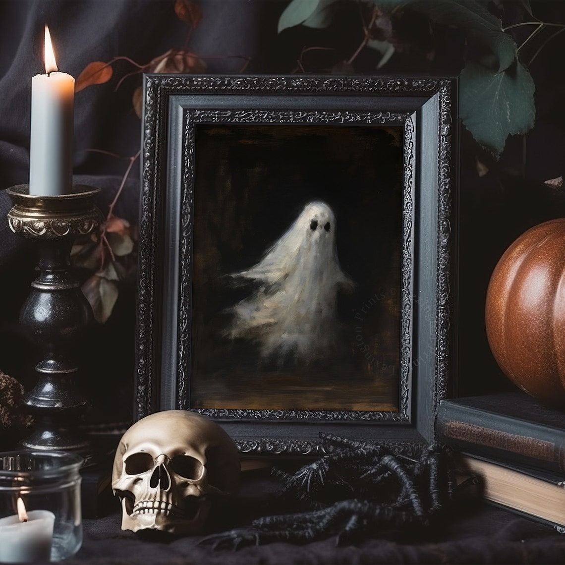 Floating White Ghost in Dark Shadows Moody Spooky Halloween Poster - Image 6