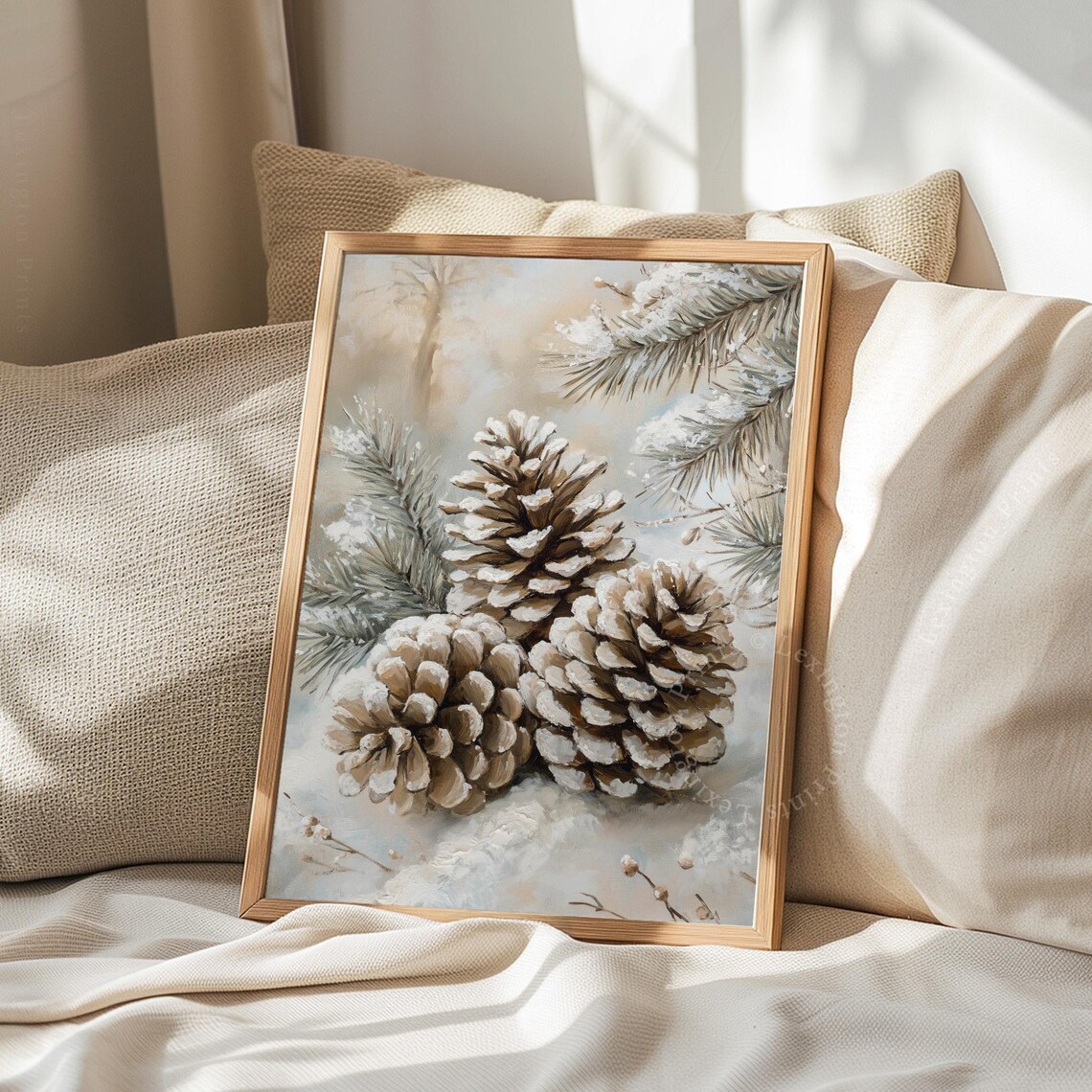 Snowy Pinecone Print, Neutral Farmhouse Christmas Art Print - Image 7