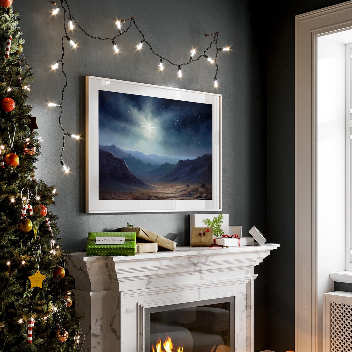 Christmas Star Christian Wall Art Jesus Art Christmas Wall Art Christmas Landscape Painting Print Christian Cross Nativity Star 398 - Image 6