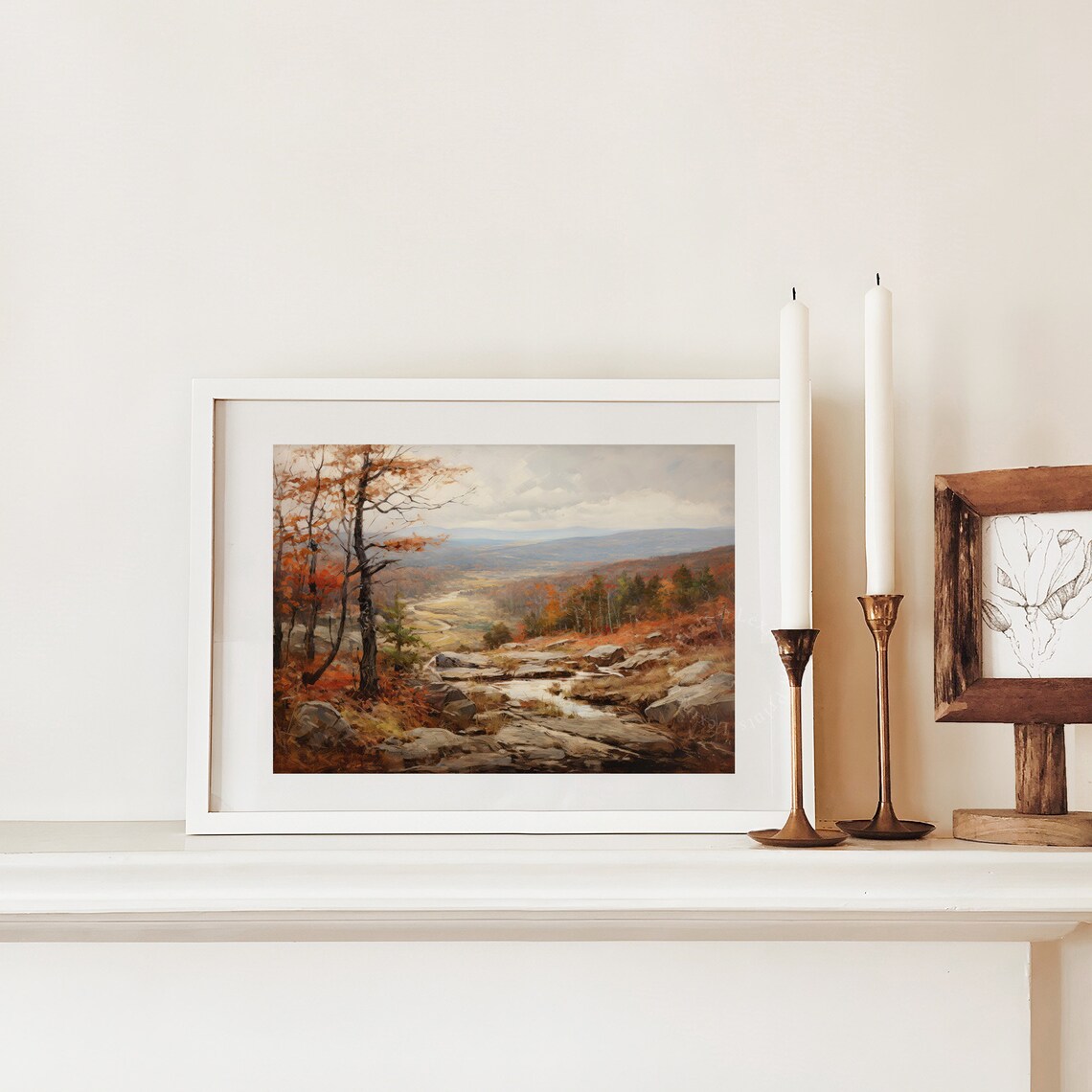 Rocky Autumn Valley River Vintage Oil Painting Landscape Poster - Image 3