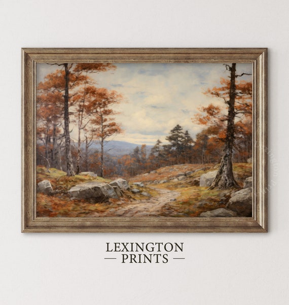 Rustic Fall Landscape Painting Vintage Autumn Moody Country Painting Farmhouse Decor Fall Wall Print Autumn Landscape Earth Tone 106
