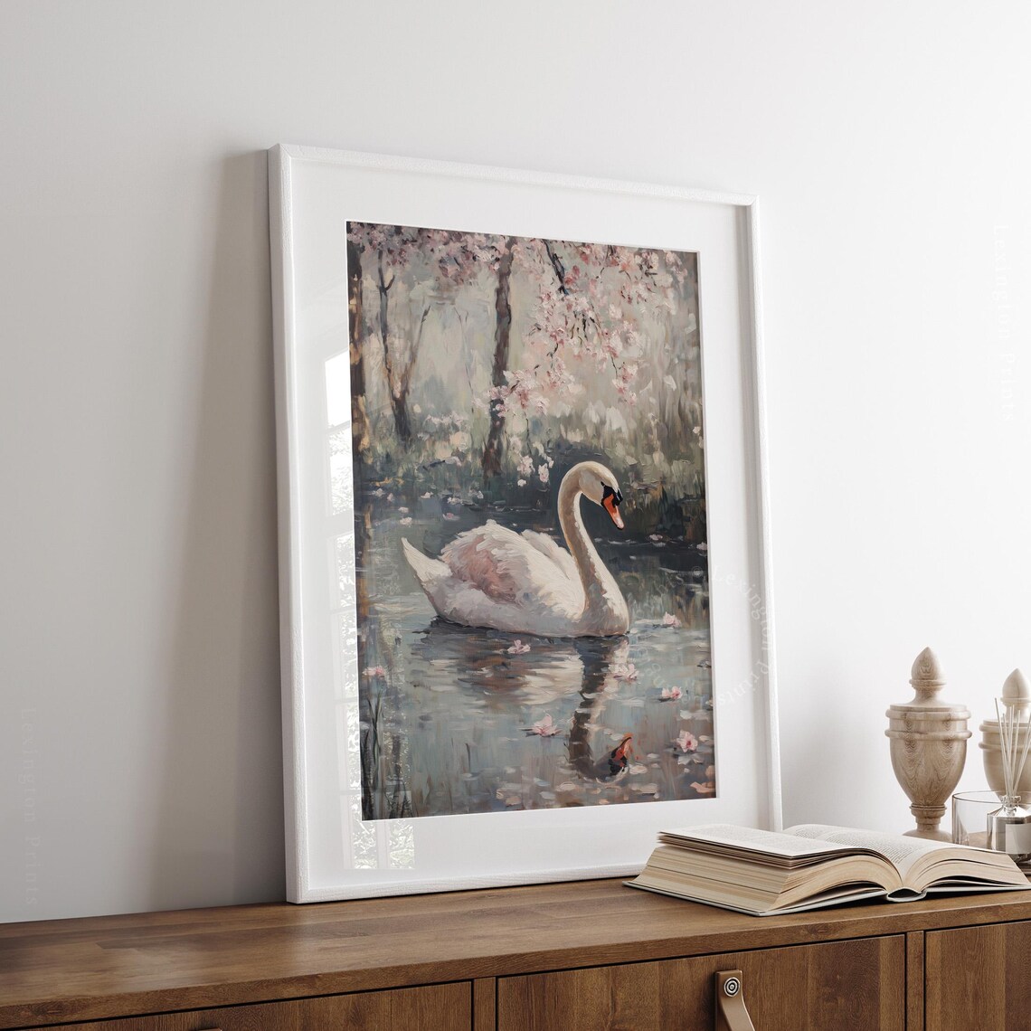 White Swan Vintage Nursery Romantic Wall Art Print