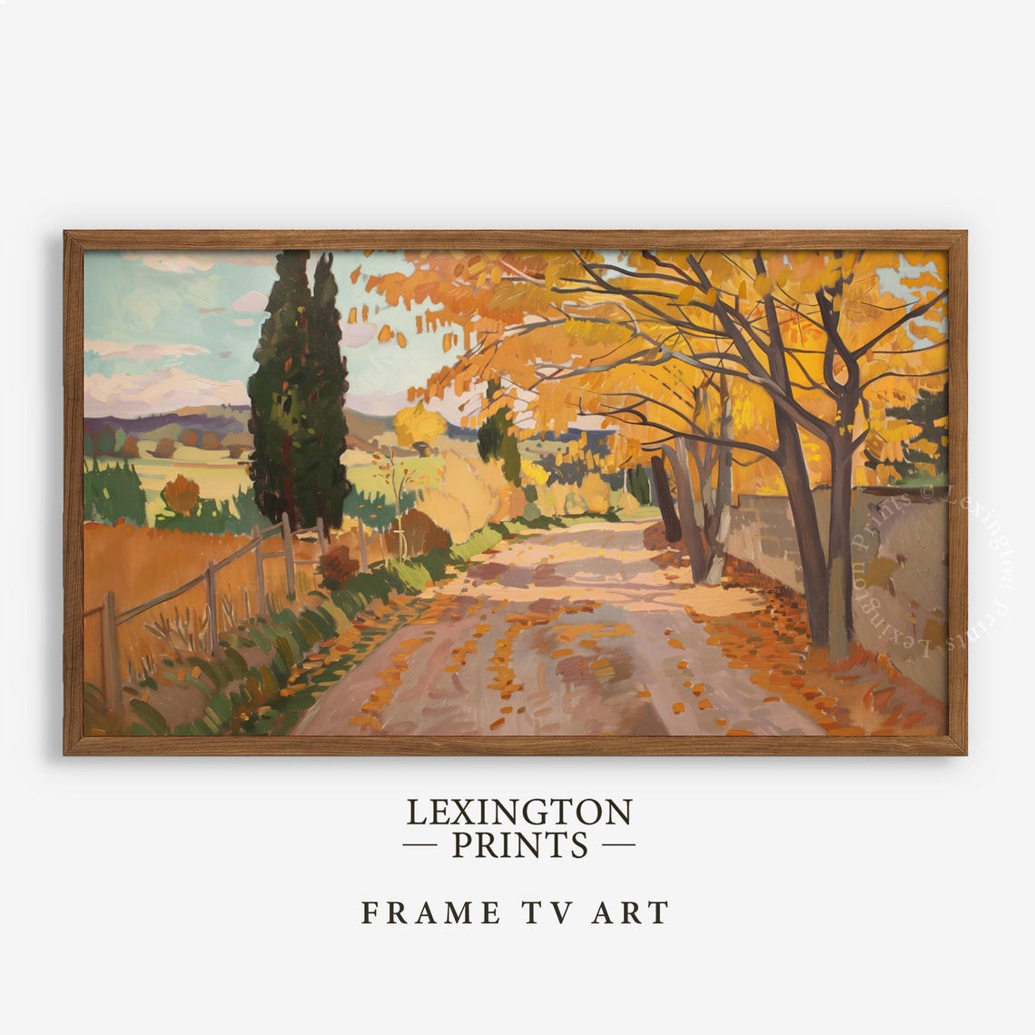 Autumn Country Road with Golden Maples and Cypress Trees Poster - Image 5