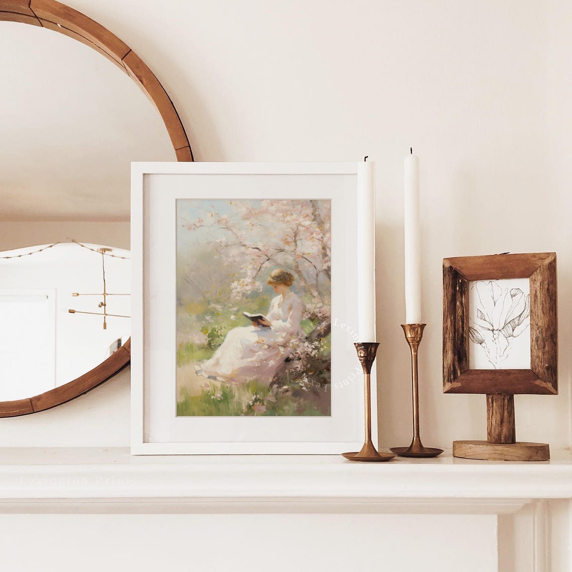 Spring Blossom Reader Woman Under Cherry Tree Painting Poster - Image 2