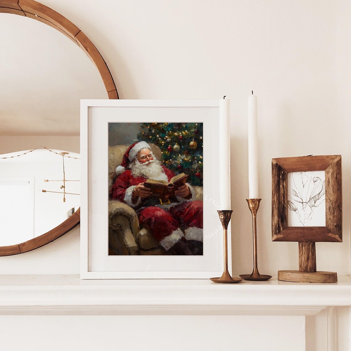 Santa Claus Reading A Book In Armchair Beside Christmas Tree Poster - Image 2