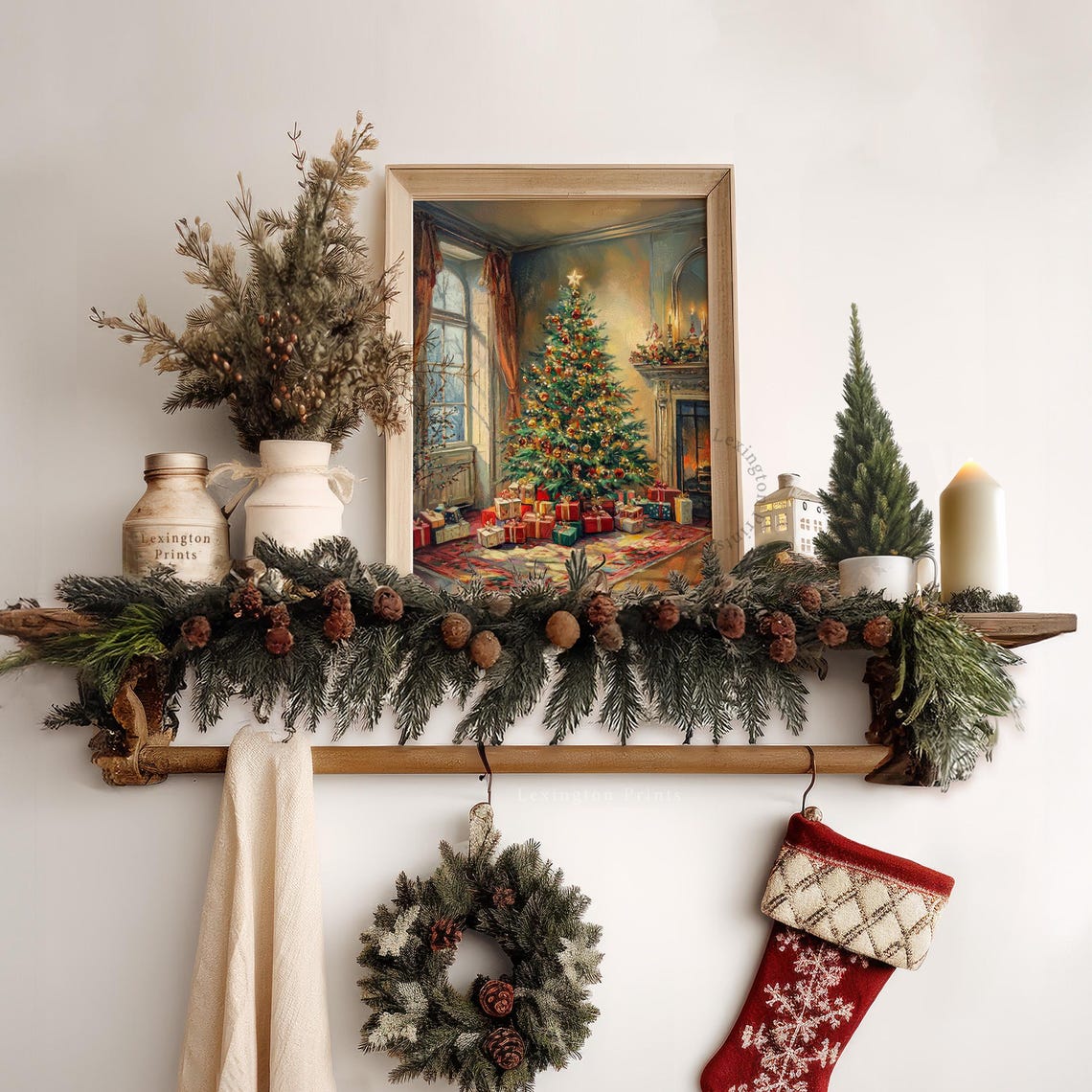 Christmas Tree in Elegant Parlor with Gifts and Fireplace Poster - Image 7